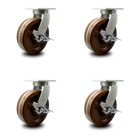 Service Caster 8 Inch Heavy Duty High Temp Phenolic Caster Brakes 2 Swivel Locks SCC, 4PK SCC-KP92S830-PHRHT-SLB-BSL-2-SLB-2